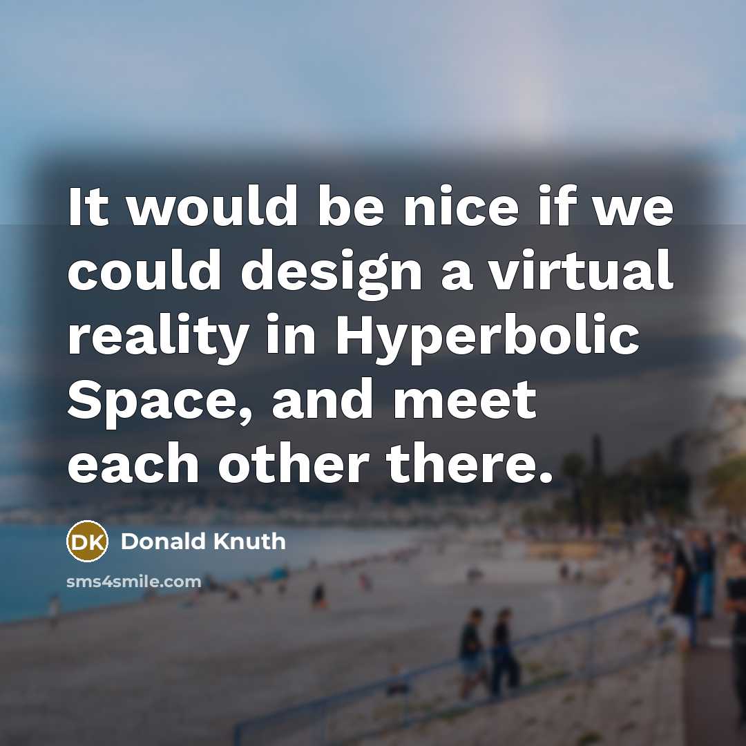 “It would be nice if we could design a virtual reality in Hyperbolic Space, and meet each other there.” quote by Donald Knuth