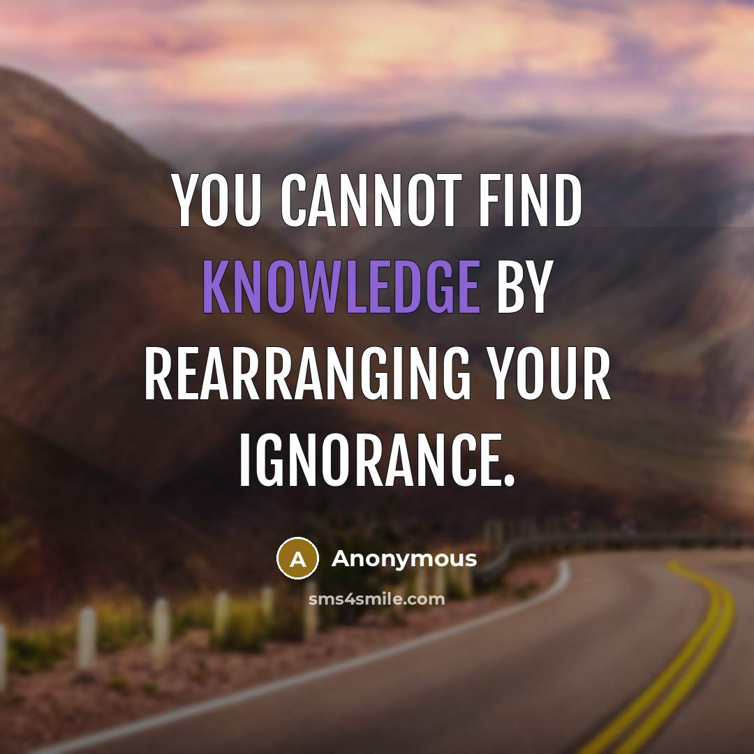 “You cannot find knowledge by rearranging your ignorance.” quote by Anonymous