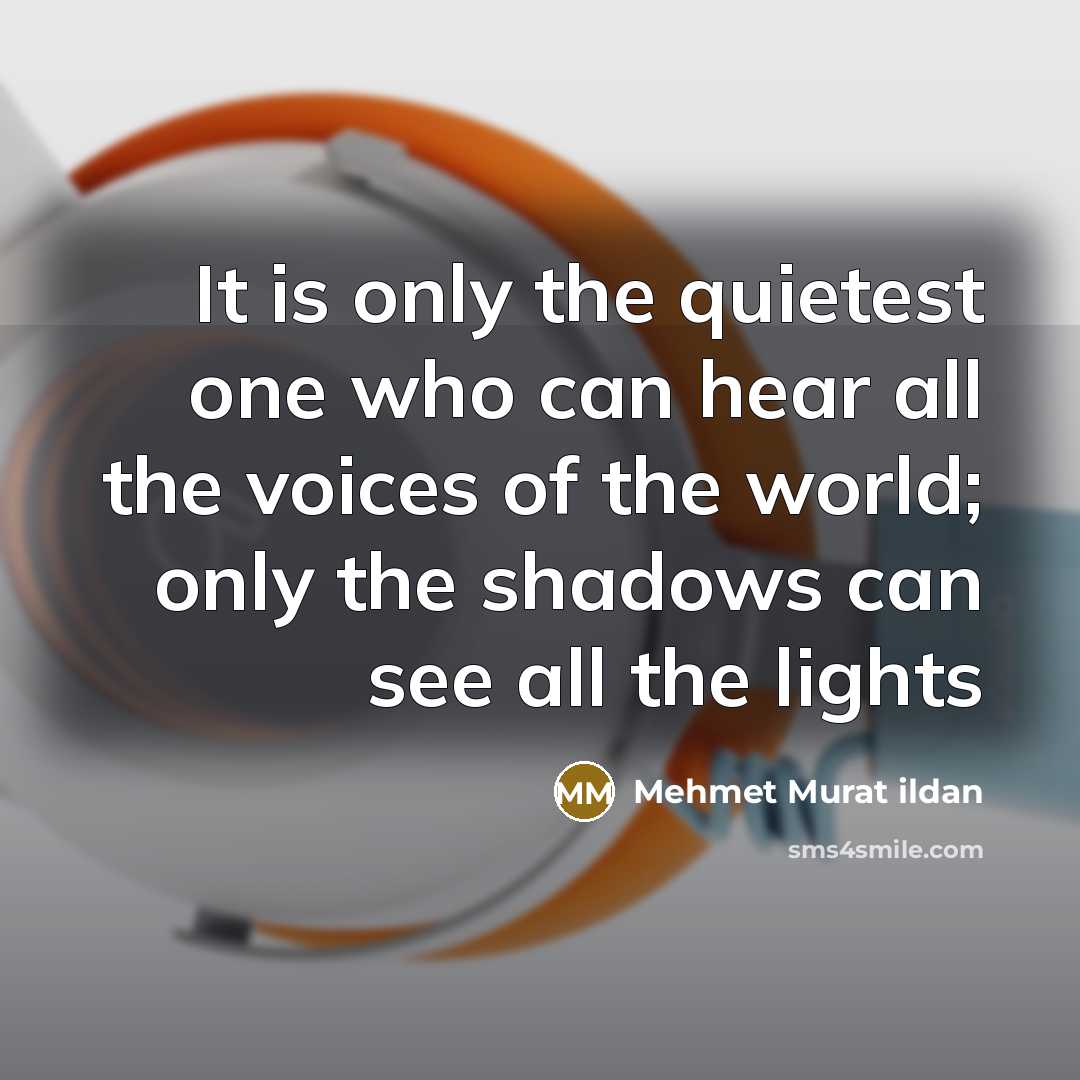 “It is only the quietest one who can hear all the voices of the world; only the shadows can see all the lights” quote by Mehmet Murat Ildan