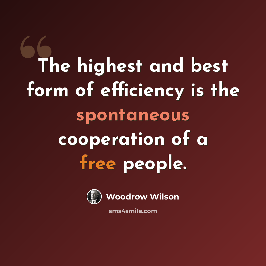 “The highest and best form of efficiency is the spontaneous cooperation of a free people.” quote by Woodrow Wilson