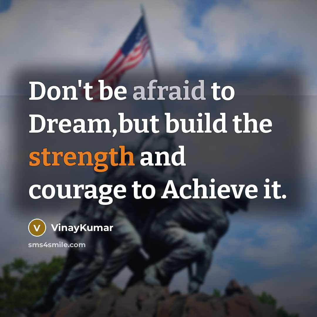 “Don't be afraid to Dream,but build the strength and courage to Achieve it.” quote by VinayKumar
