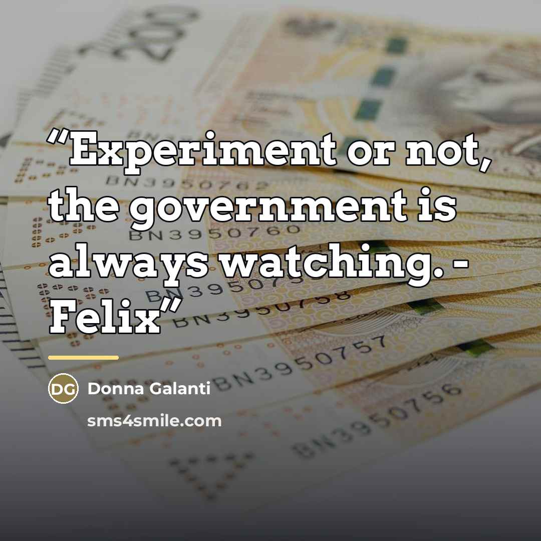 “Experiment or not, the government is always watching. - Felix” quote by Donna Galanti