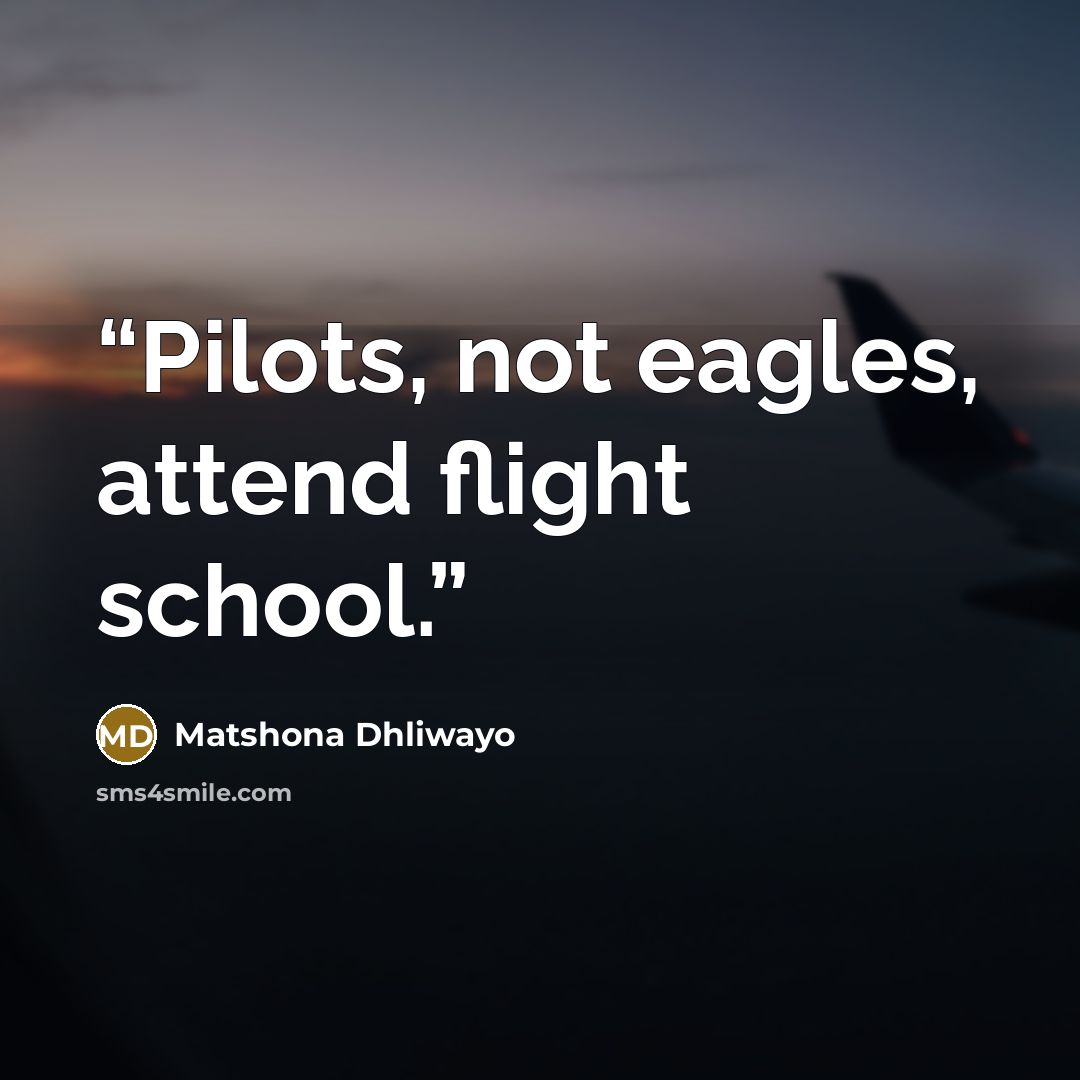 “Pilots, not eagles, attend flight school.” quote by Matshona Dhliwayo