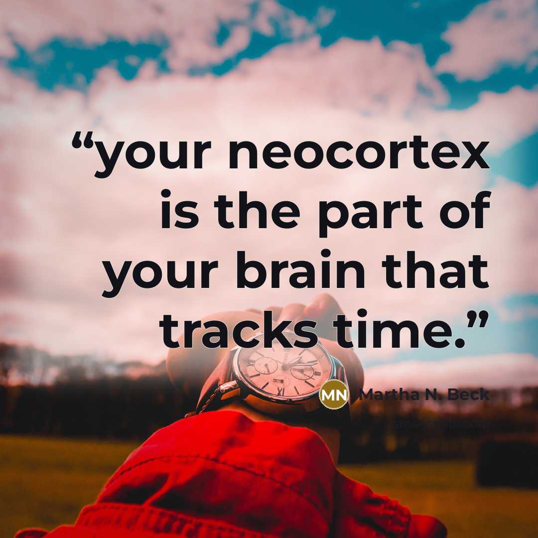 “your neocortex is the part of your brain that tracks time.” quote by Martha N. Beck