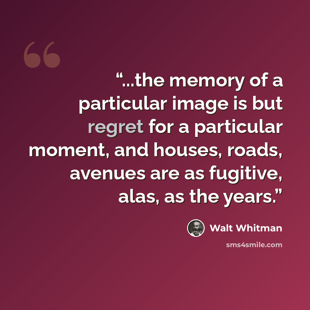 “...the memory of a particular image is but regret for a particular moment, and houses, roads, avenues are as fugitive, alas, as the years.” quote by Walt Whitman