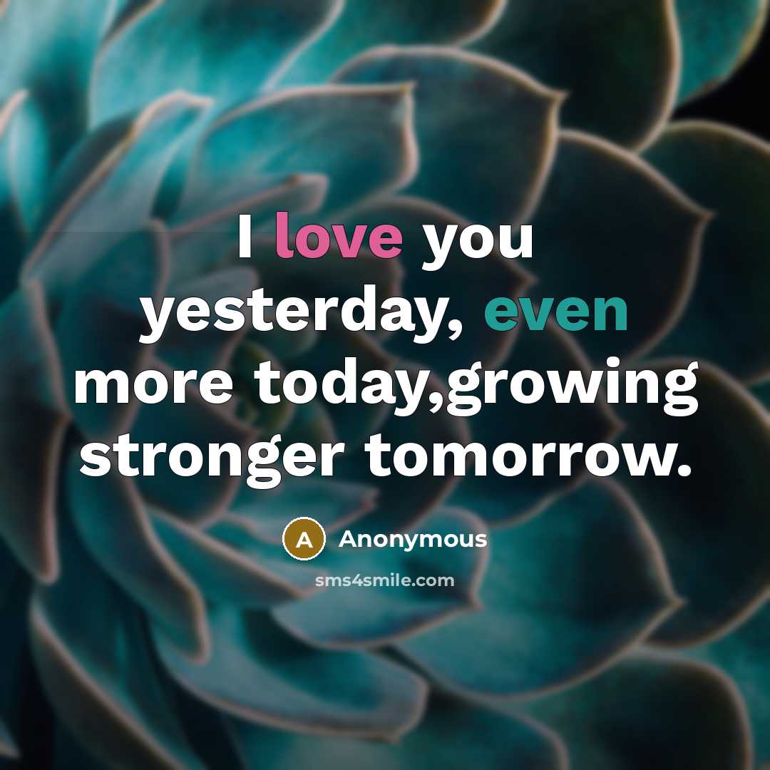 “I love you yesterday, even more today,growing stronger tomorrow.” quote by Anonymous
