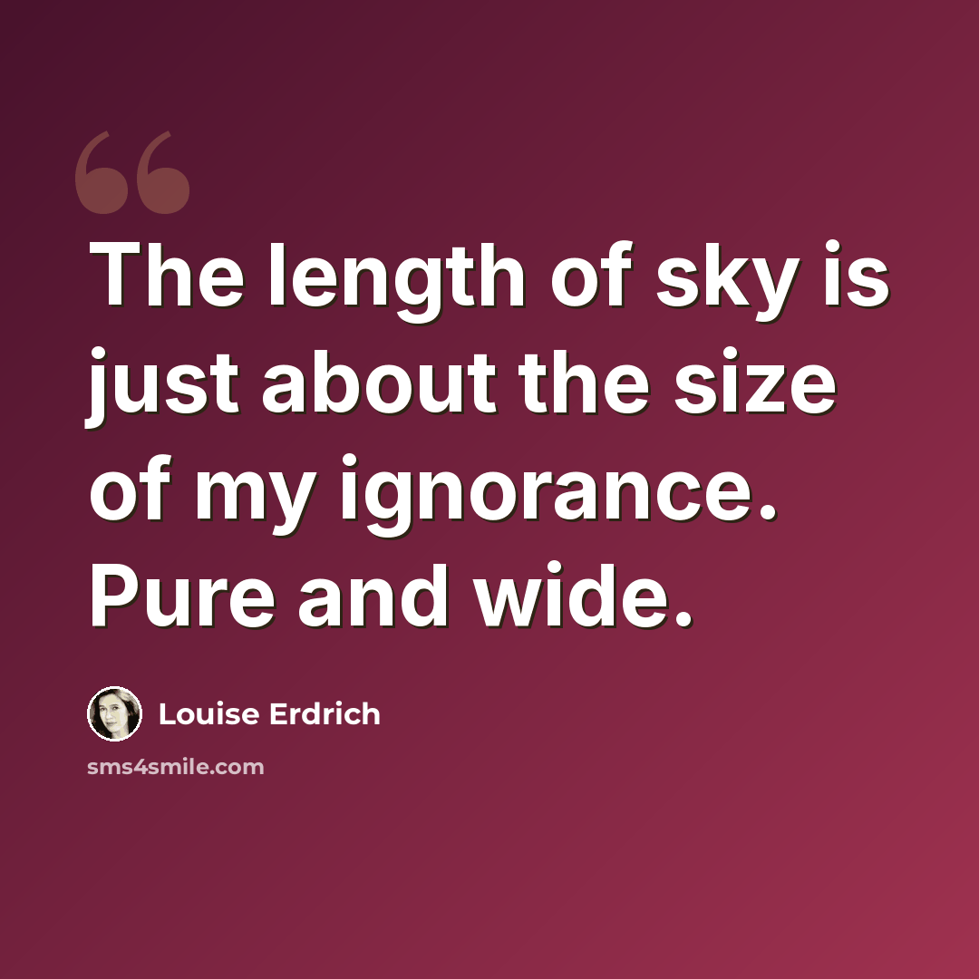 “The length of sky is just about the size of my ignorance. Pure and wide.” quote by Louise Erdrich