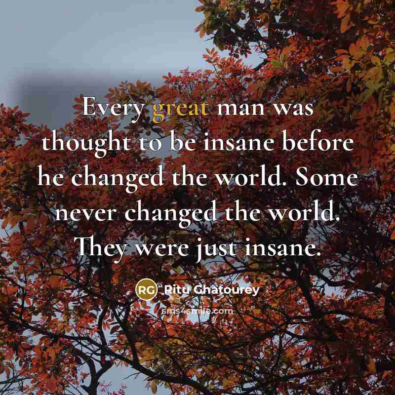 “Every great man was thought to be insane before he changed the world. Some never changed the world. They were just insane.” quote by Ritu Ghatourey