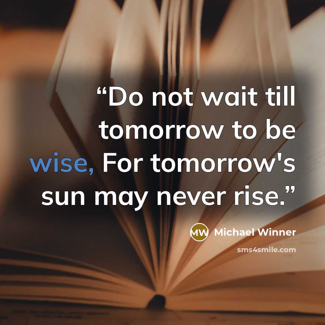 “Do not wait till tomorrow to be wise, For tomorrow's sun may never rise.” quote by Michael Winner