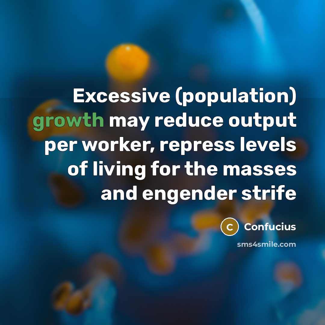 “Excessive (population) growth may reduce output per worker, repress levels of living for the masses and engender strife” quote by Confucius