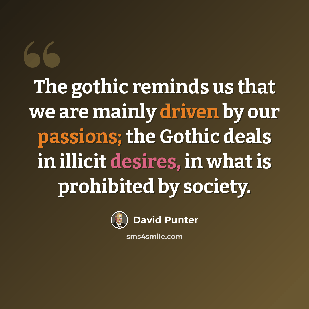 “The gothic reminds us that we are mainly driven by our passions; the Gothic deals in illicit desires, in what is prohibited by society.” quote by David Punter