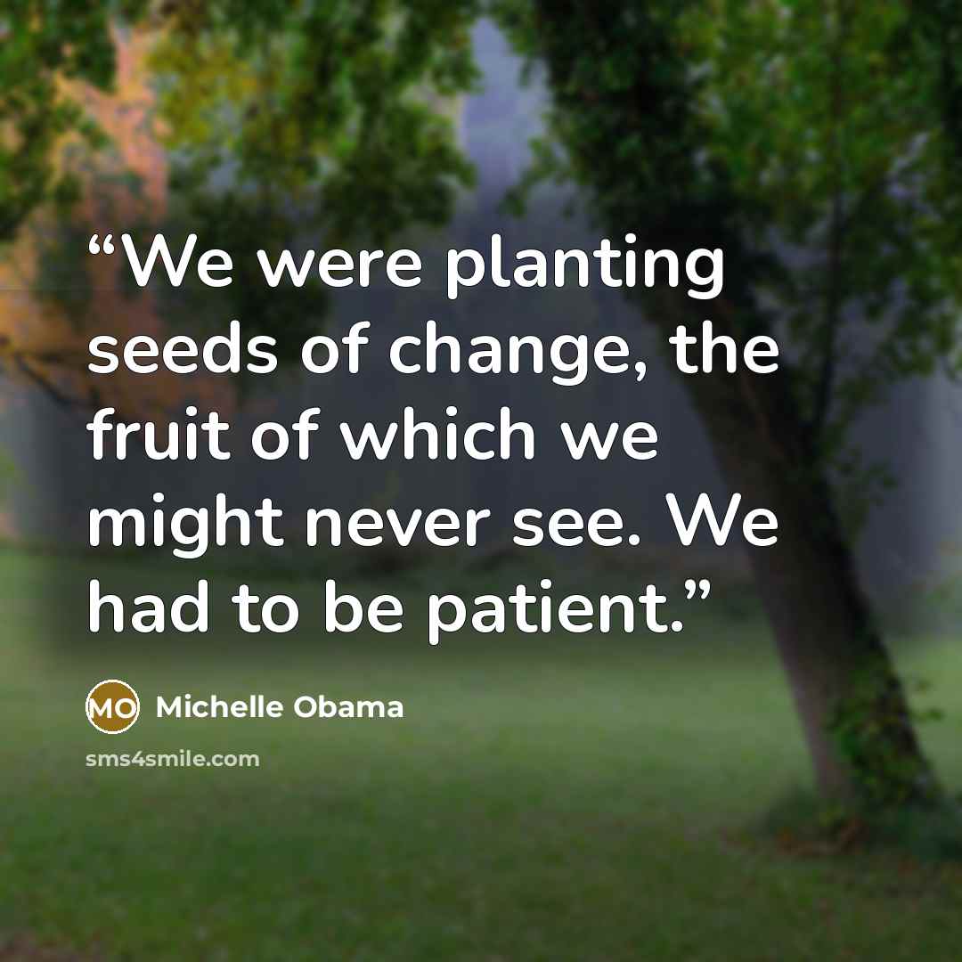 “We were planting seeds of change, the fruit of which we might never see. We had to be patient.” quote by Michelle Obama