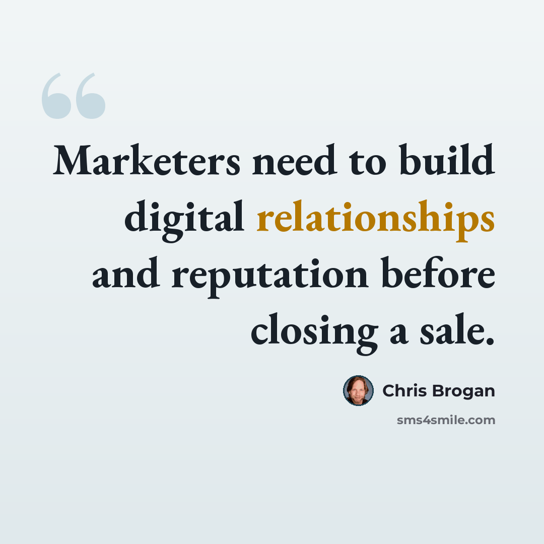“Marketers need to build digital relationships and reputation before closing a sale.” quote by Chris Brogan