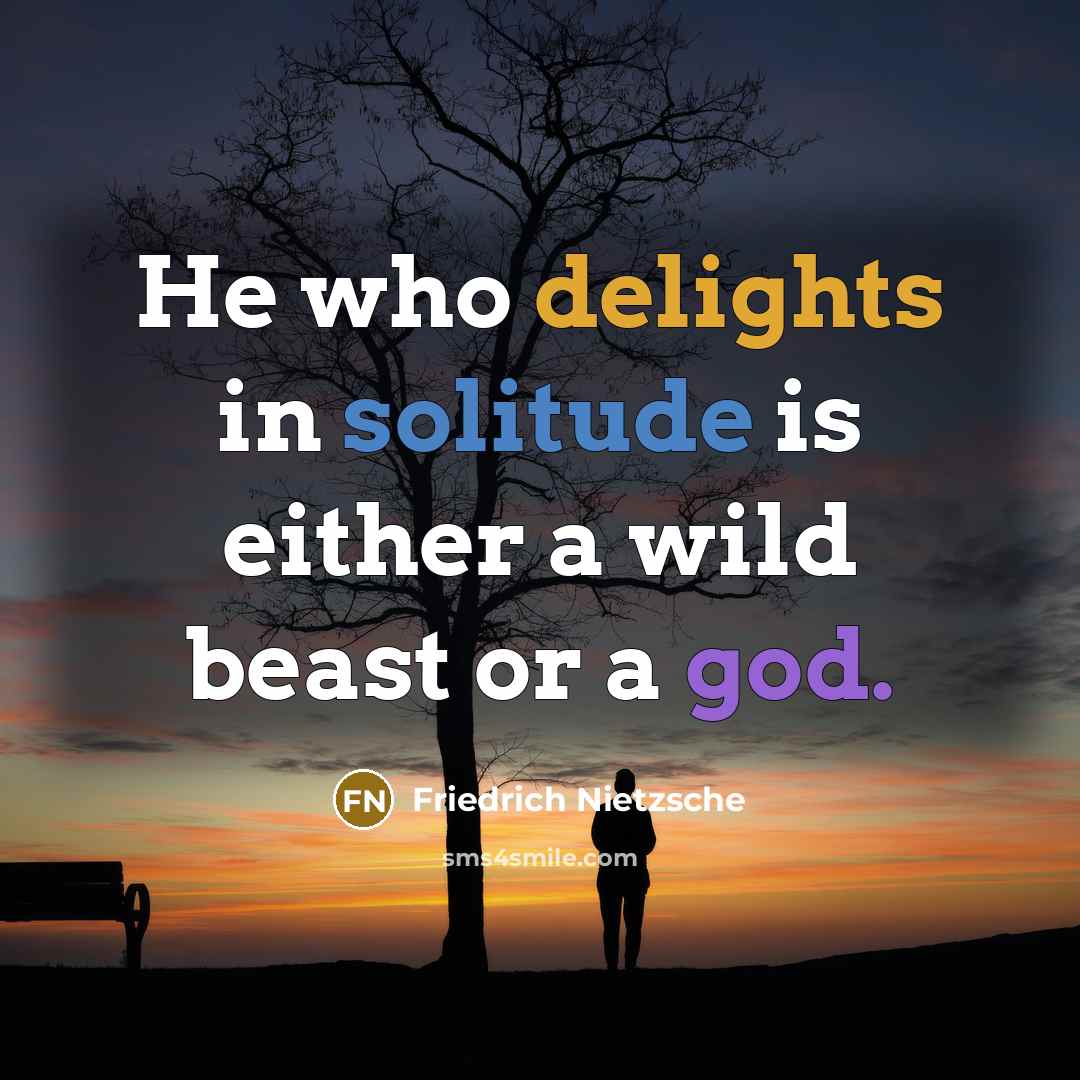 “He who delights in solitude is either a wild beast or a god.” quote by Friedrich Nietzsche