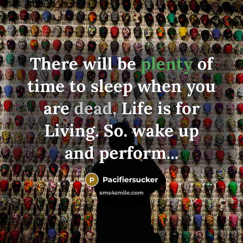 “There will be plenty of time to sleep when you are dead, Life is for Living. So. wake up and perform...” quote by Pacifiersucker
