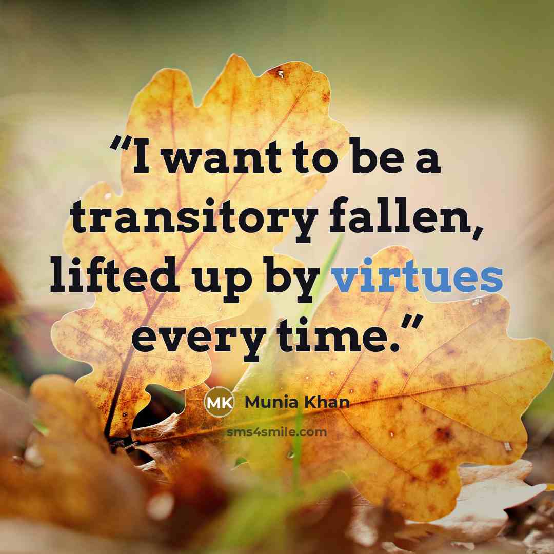 “I want to be a transitory fallen, lifted up by virtues every time.” quote by Munia Khan
