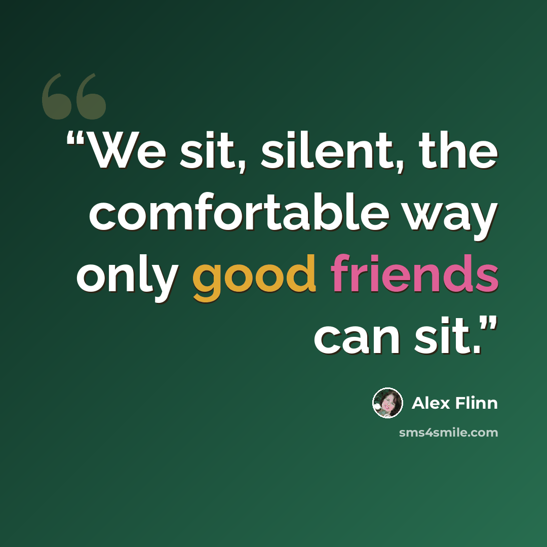 “We sit, silent, the comfortable way only good friends can sit.” quote by Alex Flinn