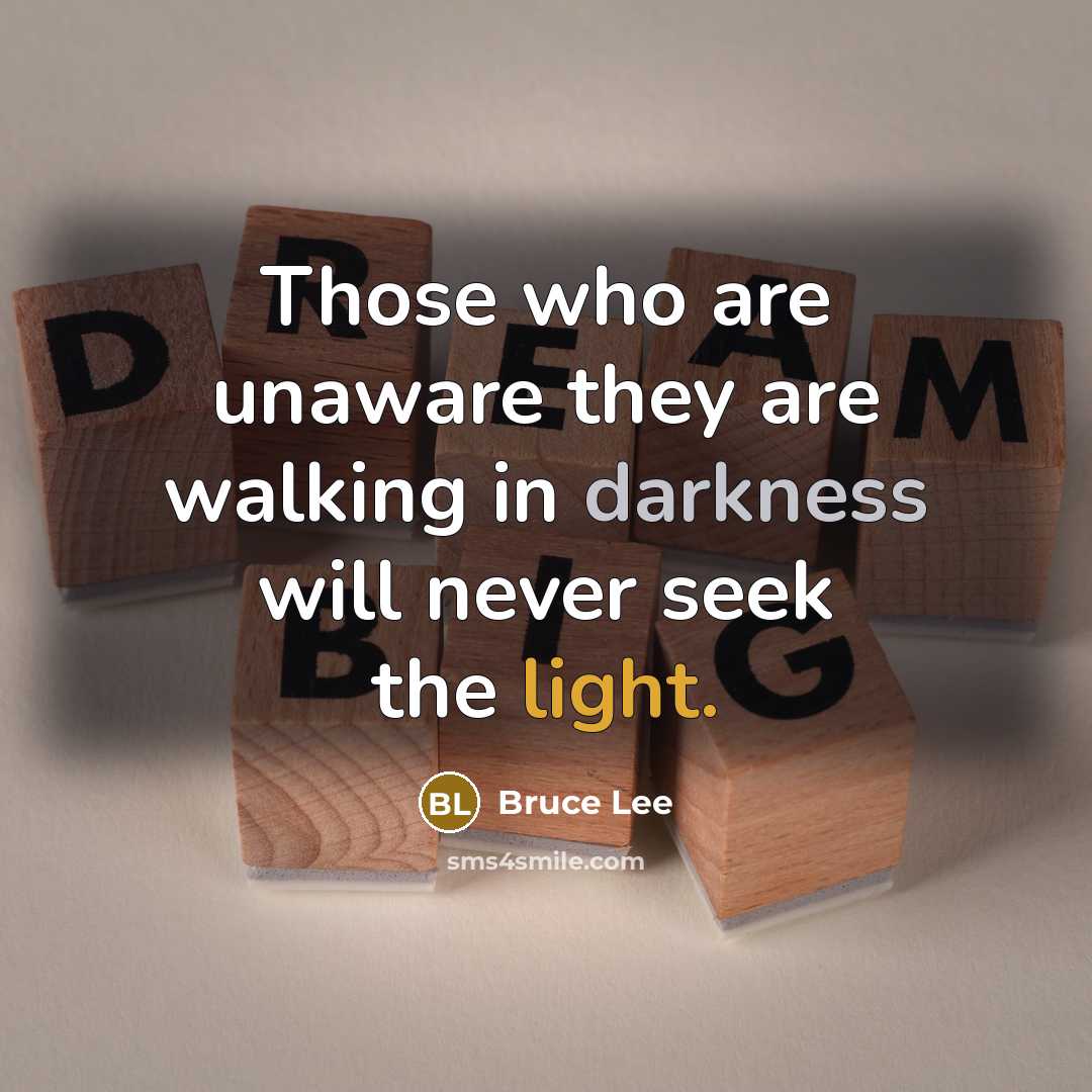“Those who are unaware they are walking in darkness will never seek the light.” quote by Bruce Lee