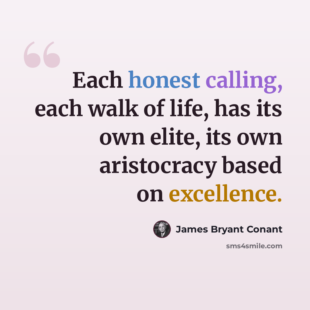 “Each honest calling, each walk of life, has its own elite, its own aristocracy based on excellence.” quote by James Bryant Conant