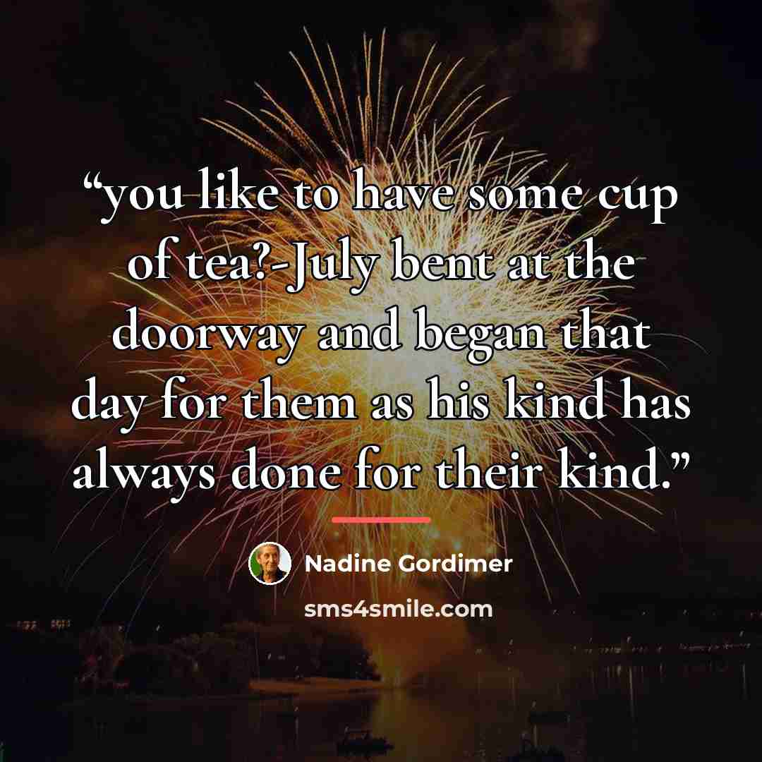 “you like to have some cup of tea?-July bent at the doorway and began that day for them as his kind has always done for their kind.” quote by Nadine Gordimer