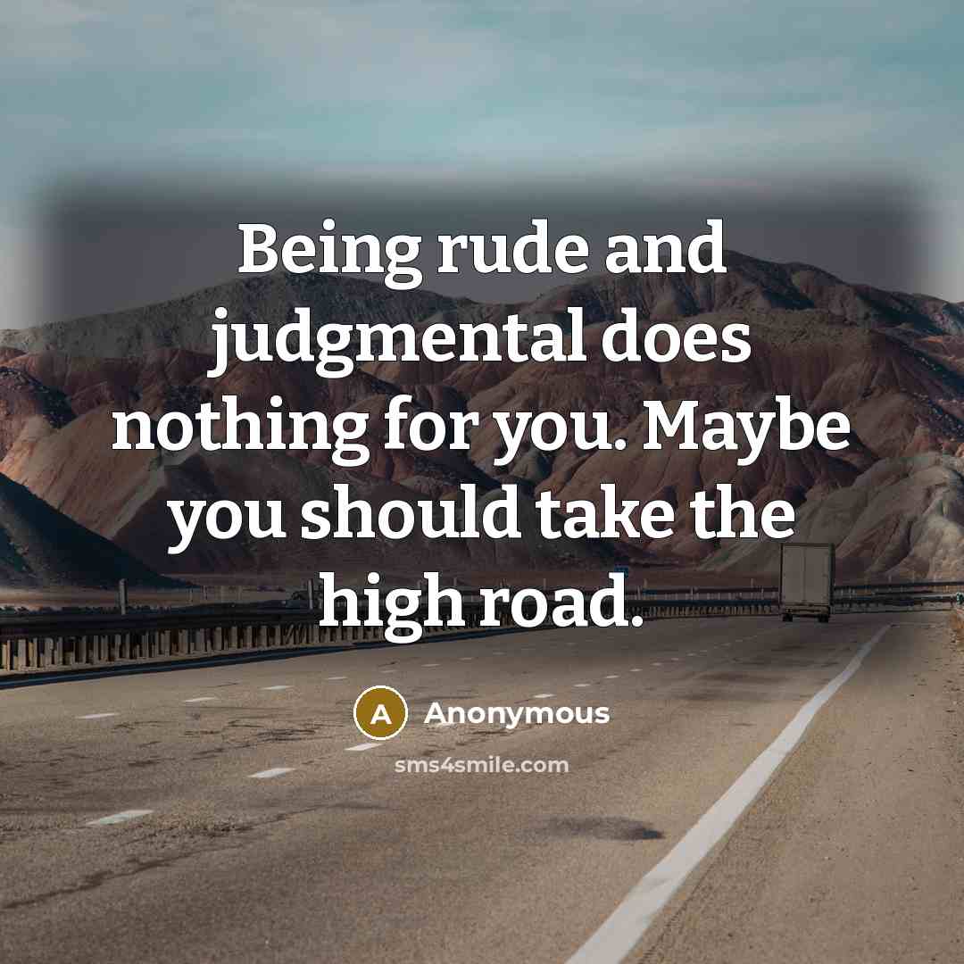 “Being rude and judgmental does nothing for you. Maybe you should take the high road.” quote by Anonymous