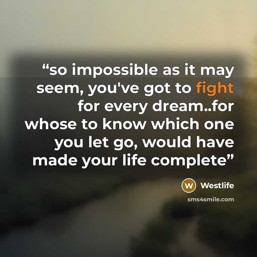 “so impossible as it may seem, you've got to fight for every dream..for whose to know which one you let go, would have made your life complete” quote by Westlife