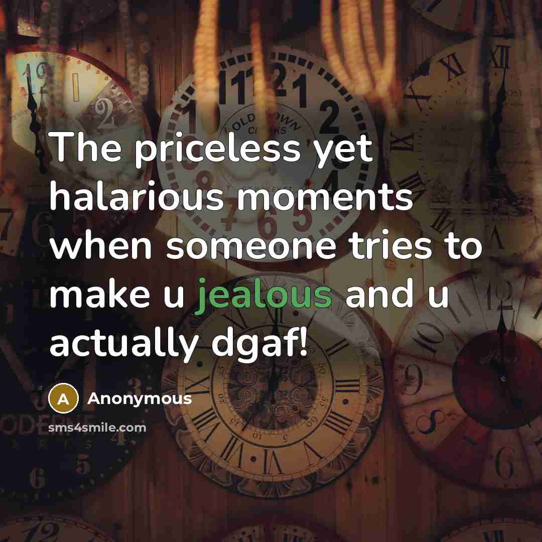 “The priceless yet halarious moments when someone tries to make u jealous and u actually dgaf!” quote by Anonymous