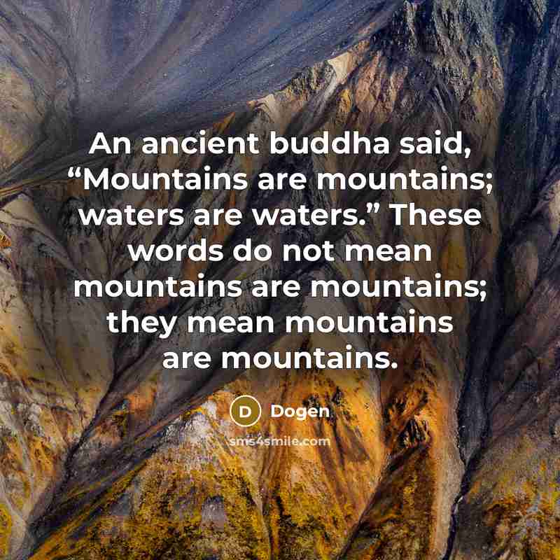 “An ancient buddha said, “Mountains are mountains; waters are waters.” These words do not mean mountains are mountains; they mean mountains are mountains.” quote by Dogen