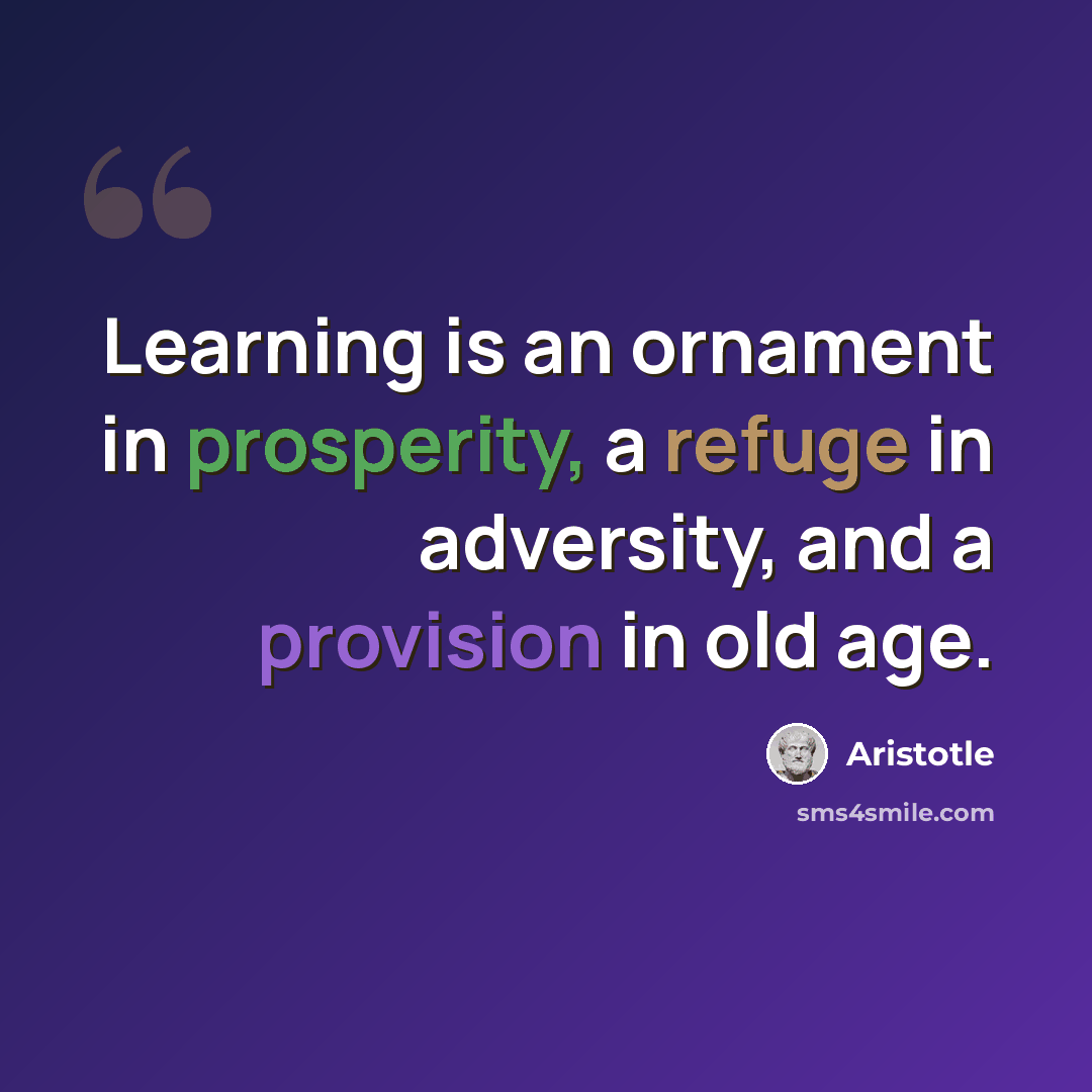 “Learning is an ornament in prosperity, a refuge in adversity, and a provision in old age.” quote by Aristotle