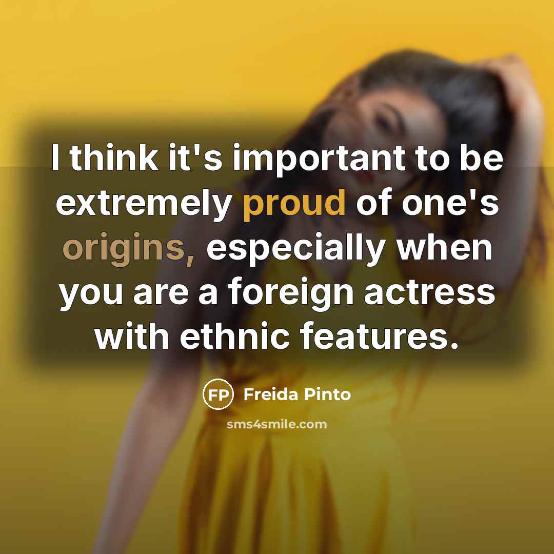 “I think it's important to be extremely proud of one's origins, especially when you are a foreign actress with ethnic features.” quote by Freida Pinto