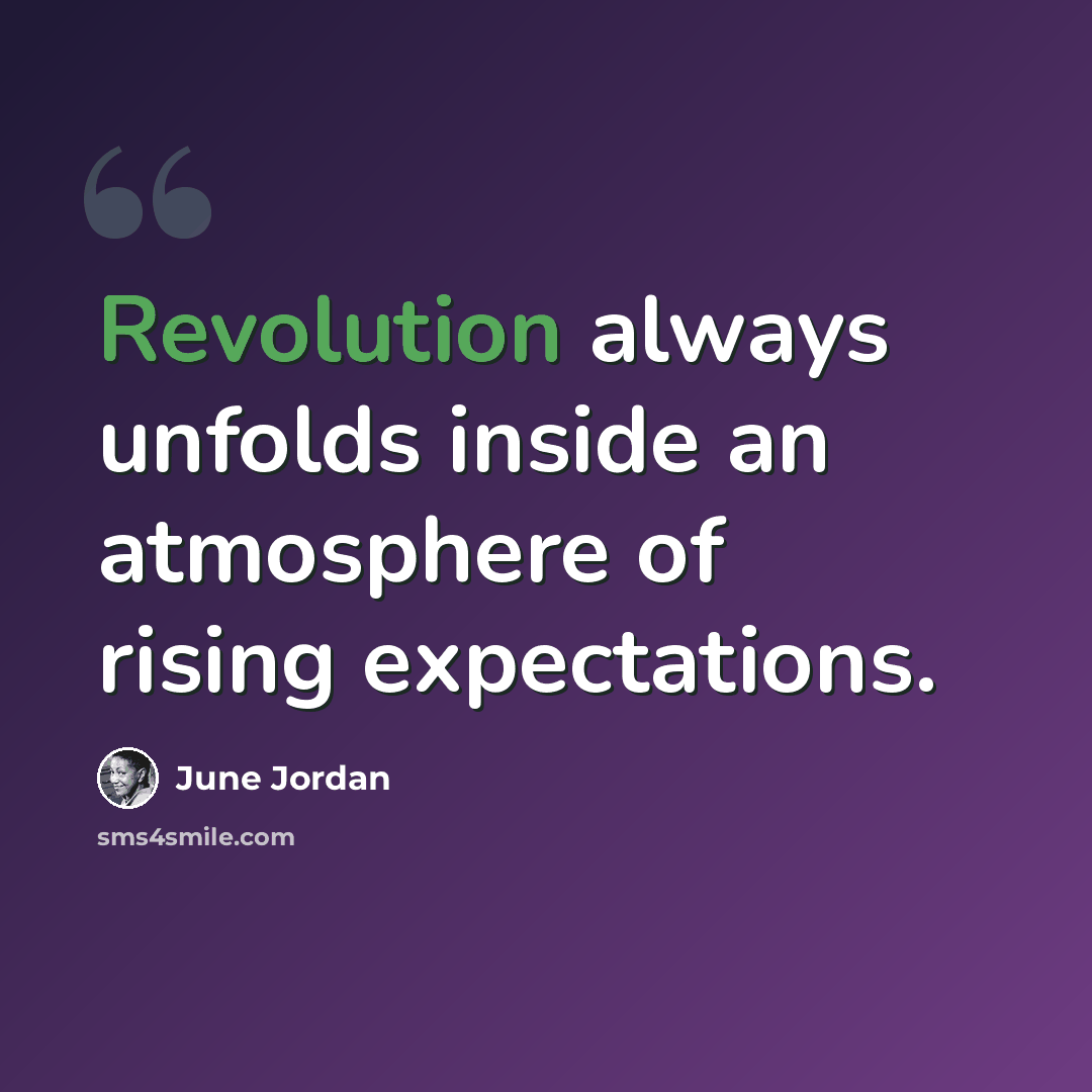 “Revolution always unfolds inside an atmosphere of rising expectations.” quote by June Jordan