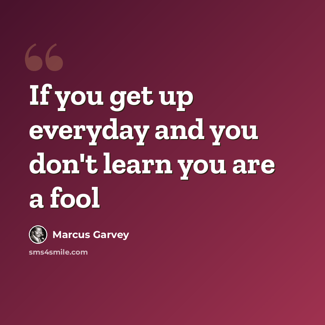 “If you get up everyday and you don't learn you are a fool” quote by Marcus Garvey