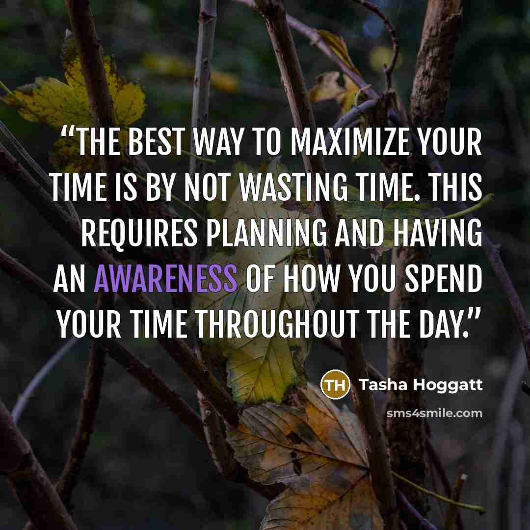 “The best way to maximize your time is by not wasting time. This requires planning and having an awareness of how you spend your time throughout the day.” quote by Tasha Hoggatt