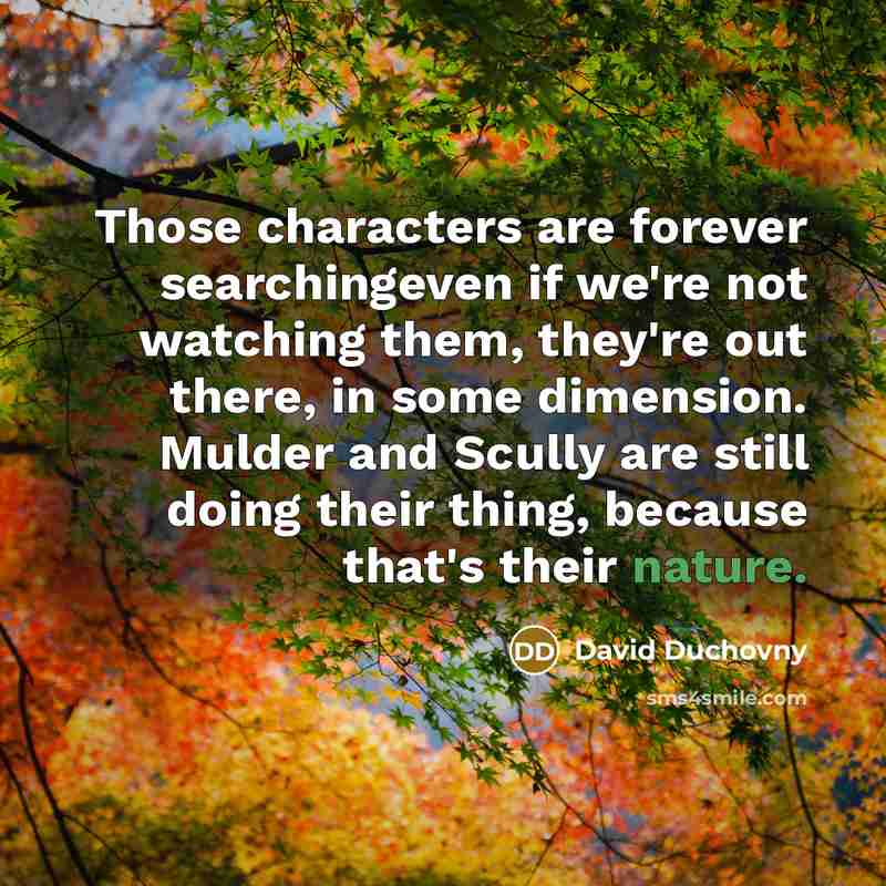 “Those characters are forever searchingeven if we're not watching them, they're out there, in some dimension. Mulder and Scully are still doing their thing, because that's their nature.” quote by David Duchovny