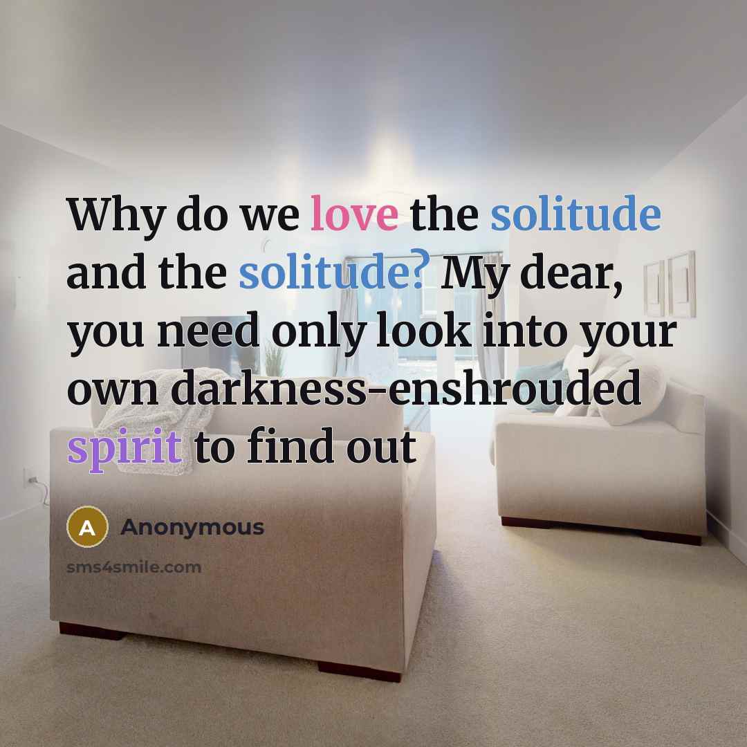 “Why do we love the solitude and the solitude? My dear, you need only look into your own darkness-enshrouded spirit to find out” quote by Anonymous