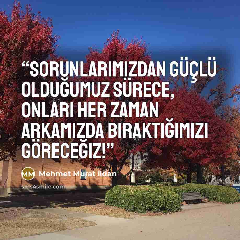 “Sorunlarımızdan güçlü olduğumuz sürece, onları her zaman arkamızda bıraktığımızı göreceğiz!” quote by Mehmet Murat ildan