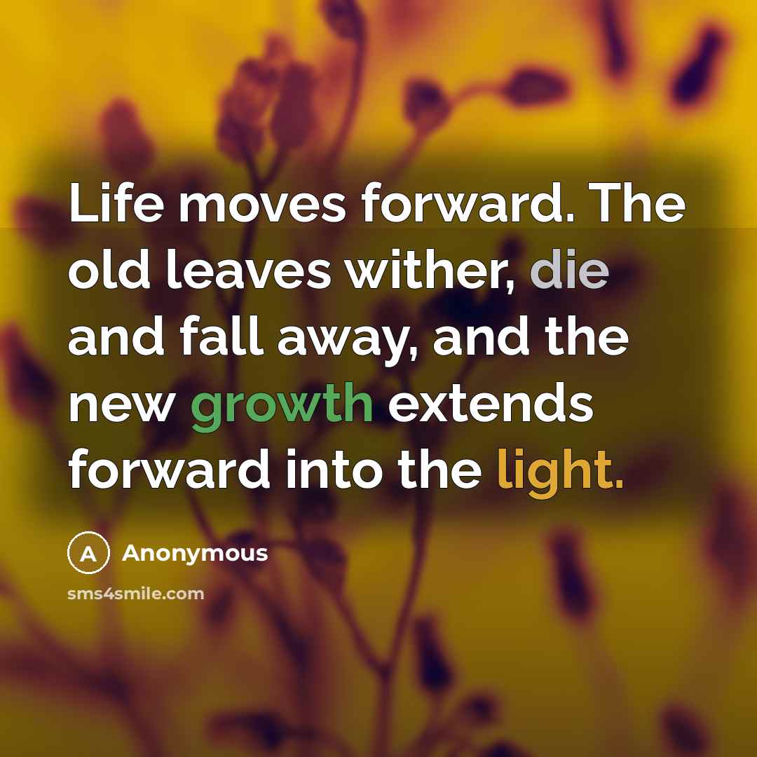 “Life moves forward. The old leaves wither, die and fall away, and the new growth extends forward into the light.” quote by Anonymous