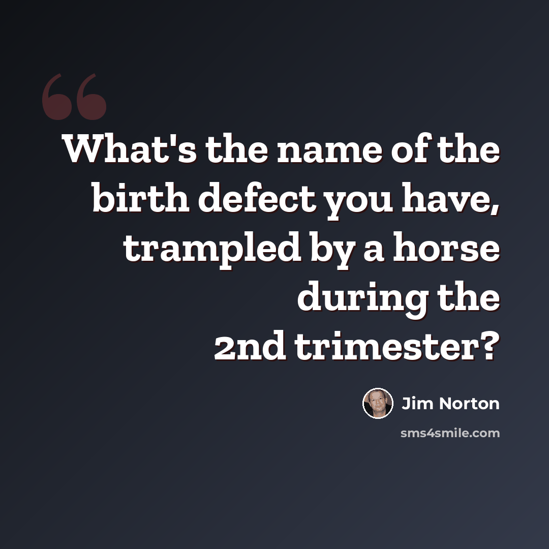 “What's the name of the birth defect you have, trampled by a horse during the 2nd trimester?” quote by Jim Norton