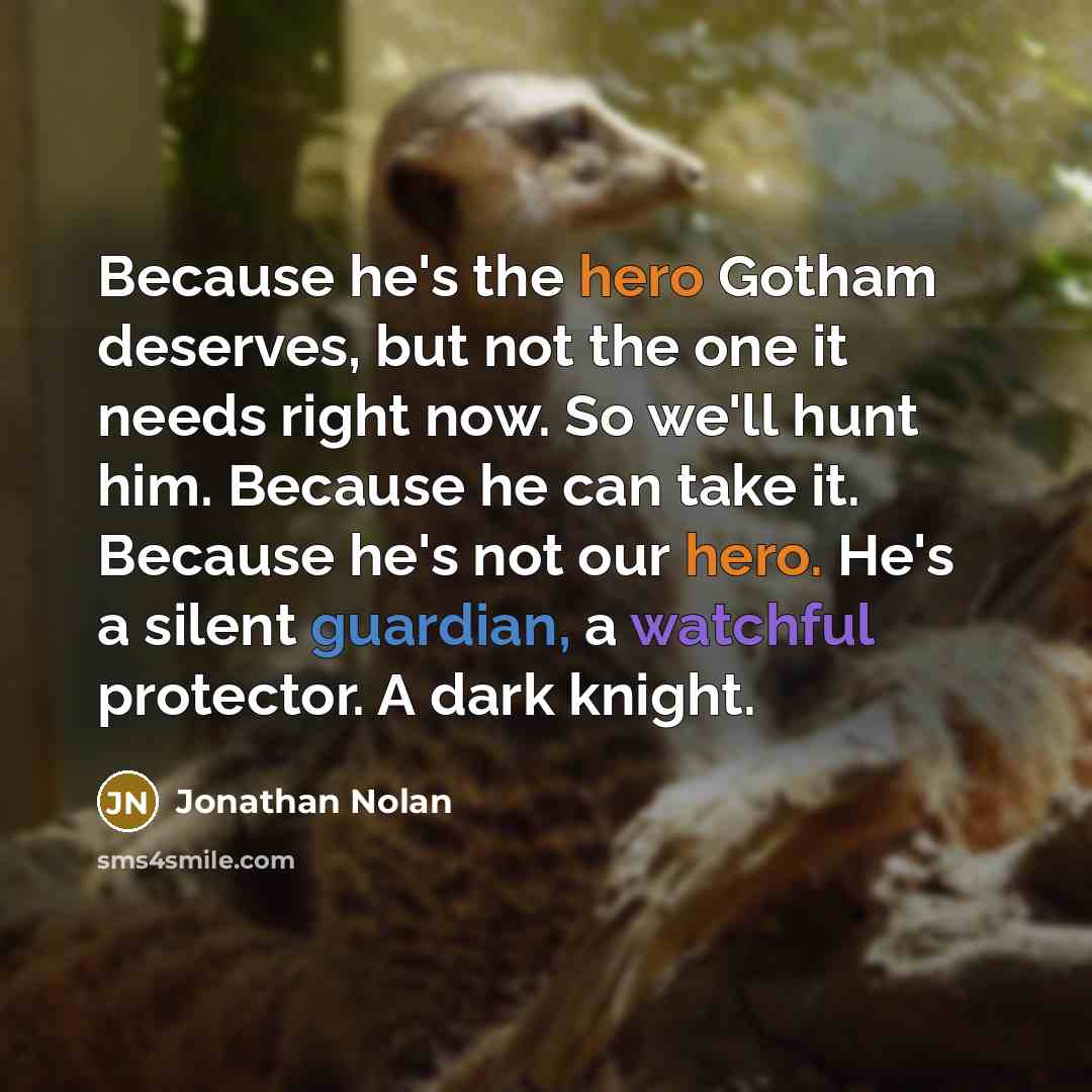 “Because he's the hero Gotham deserves, but not the one it needs right now. So we'll hunt him. Because he can take it. Because he's not our hero. He's a silent guardian, a watchful protector. A dark knight.” quote by Jonathan Nolan