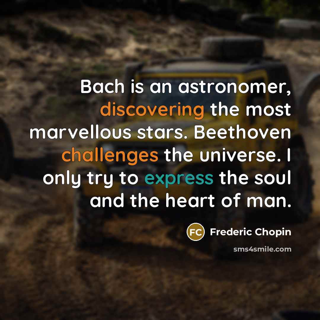 “Bach is an astronomer, discovering the most marvellous stars. Beethoven challenges the universe. I only try to express the soul and the heart of man.” quote by Frederic Chopin