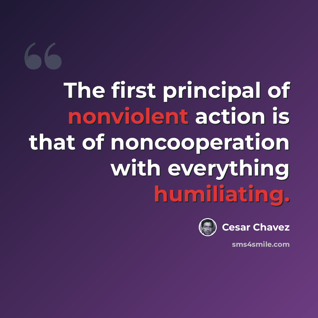 “The first principal of nonviolent action is that of noncooperation with everything humiliating.” quote by Cesar Chavez