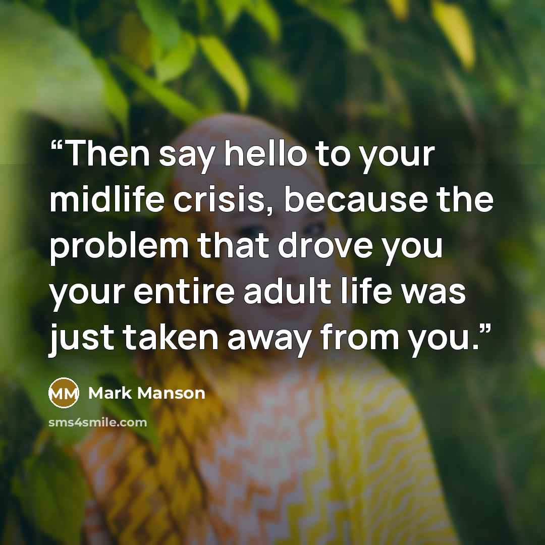 “Then say hello to your midlife crisis, because the problem that drove you your entire adult life was just taken away from you.” quote by Mark Manson