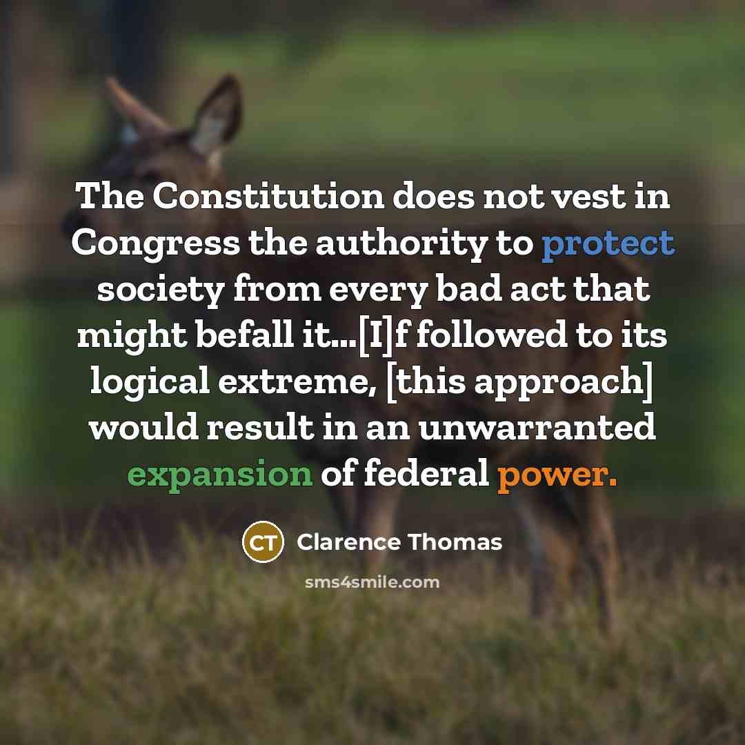 “The Constitution does not vest in Congress the authority to protect society from every bad act that might befall it…[I]f followed to its logical extreme, [this approach] would result in an unwarranted expansion of federal power.” quote by Clarence Thomas