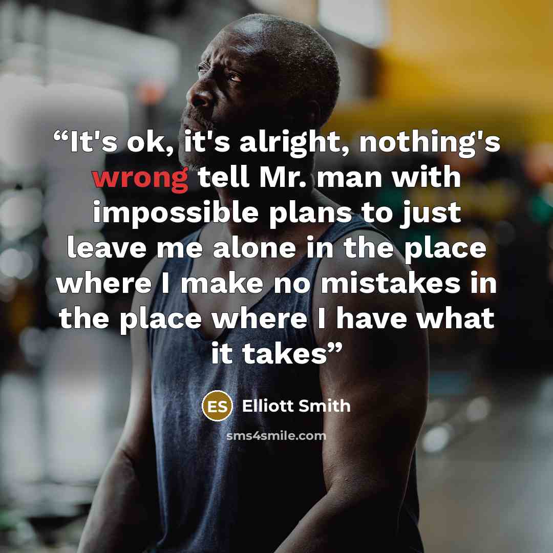 “It's ok, it's alright, nothing's wrong tell Mr. man with impossible plans to just leave me alone in the place where I make no mistakes in the place where I have what it takes” quote by Elliott Smith