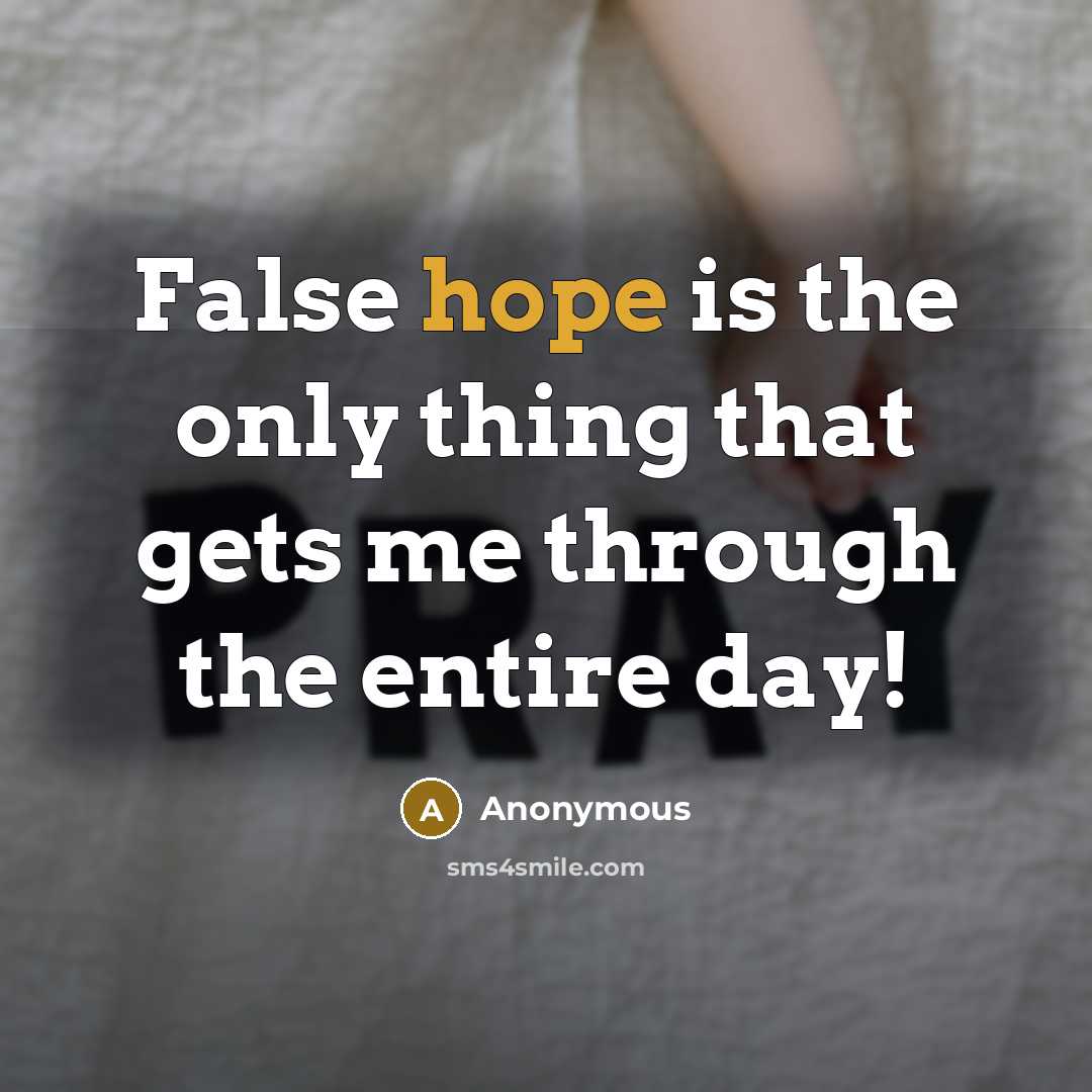 “False hope is the only thing that gets me through the entire day!” quote by Anonymous