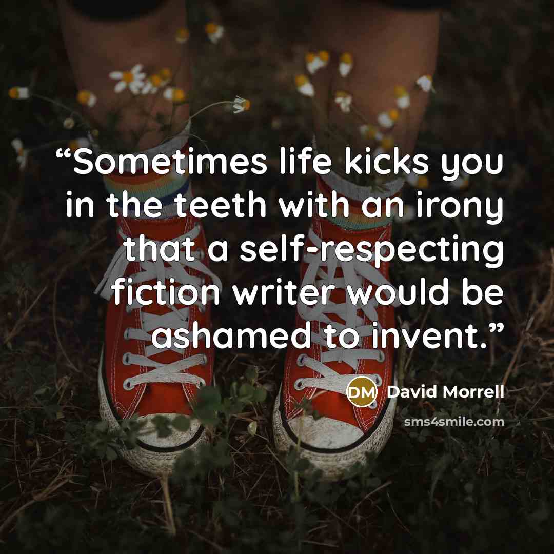 “Sometimes life kicks you in the teeth with an irony that a self-respecting fiction writer would be ashamed to invent.” quote by David Morrell
