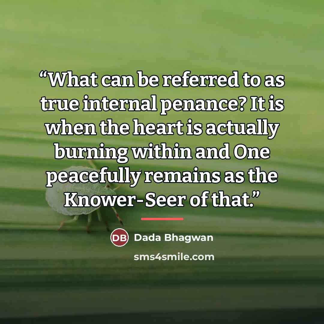 “What can be referred to as true internal penance? It is when the heart is actually burning within and One peacefully remains as the Knower-Seer of that.” quote by Dada Bhagwan