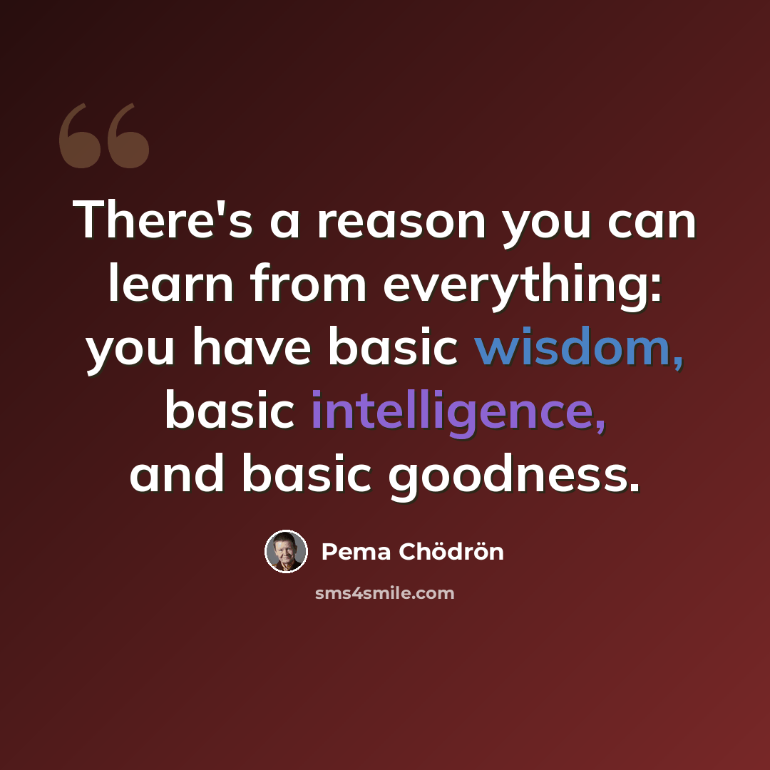 “There's a reason you can learn from everything: you have basic wisdom, basic intelligence, and basic goodness.” quote by Pema Chodron