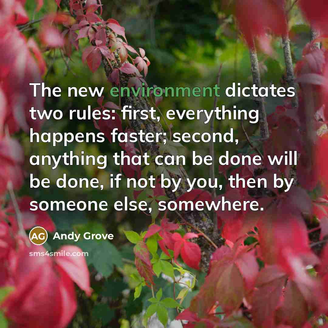 “The new environment dictates two rules: first, everything happens faster; second, anything that can be done will be done, if not by you, then by someone else, somewhere.” quote by Andy Grove