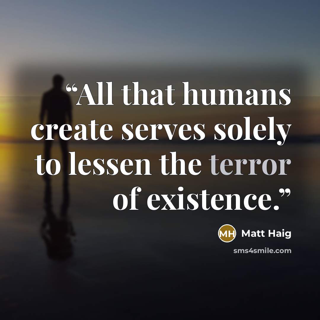“All that humans create serves solely to lessen the terror of existence.” quote by Matt Haig